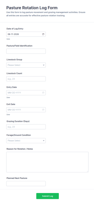 Pasture Rotation Log Form Template