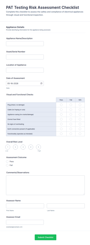 PAT Testing Risk Assessment Checklist Form Template