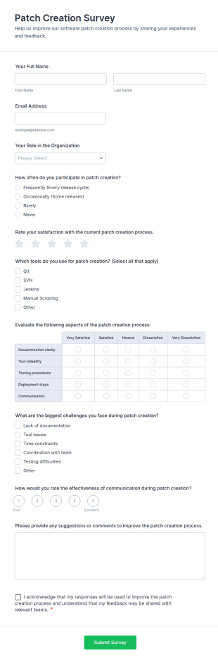 Patch Creation Survey Form Template