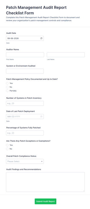 Patch Management Audit Report Form Template