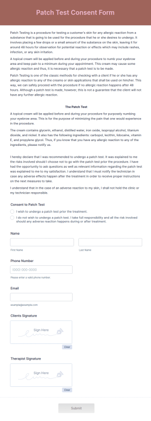 Patch Test Consent Form Template