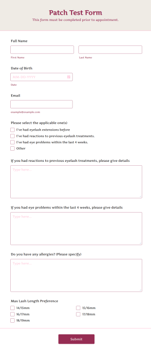 Patch Test Form Template