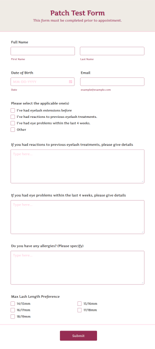 Patch Test Form Template