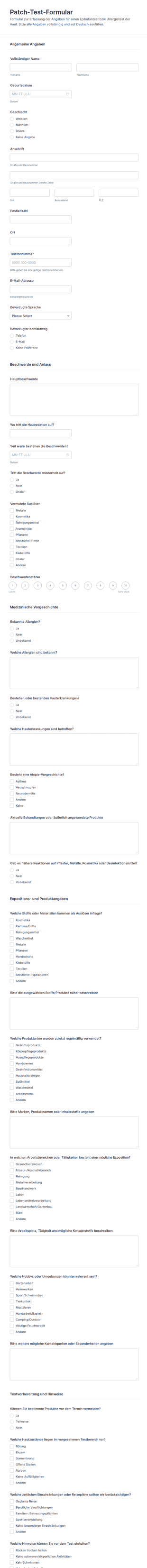 Patch Test Formular