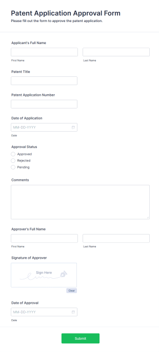 Patent Application Approval Form Form Template