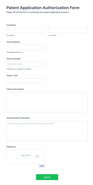 Patent Application Authorization Form Form Template