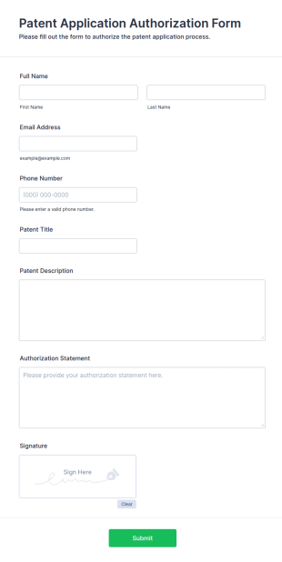 Patent Application Authorization Form Template