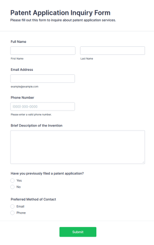 Patent Application Inquiry Form Template
