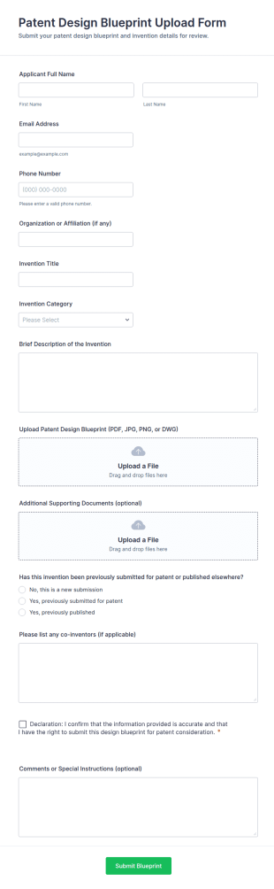 Patent Design Blueprint Upload Form Template