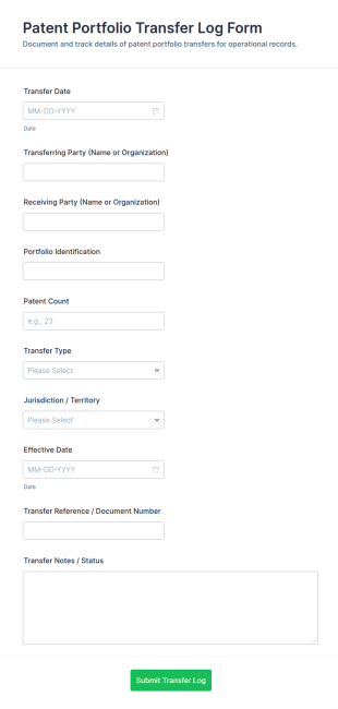 Patent Portfolio Transfer Log Form Template