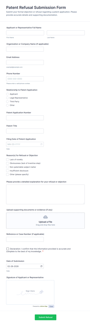 Patent Refusal Submission Form Template