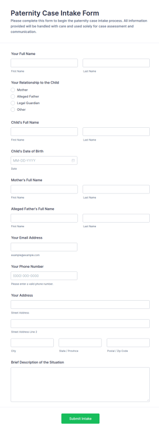 Paternity Case Intake Form Template