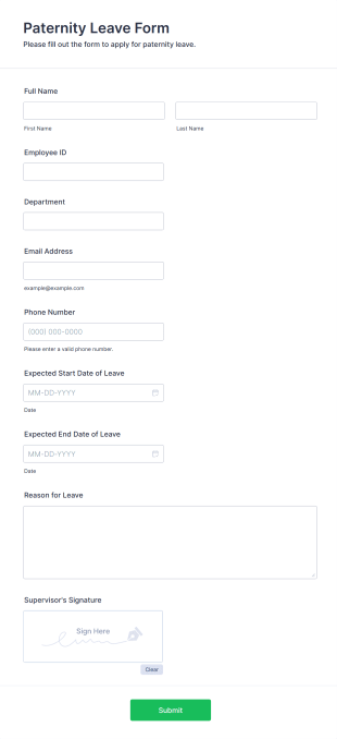 Paternity Leave Form Form Template