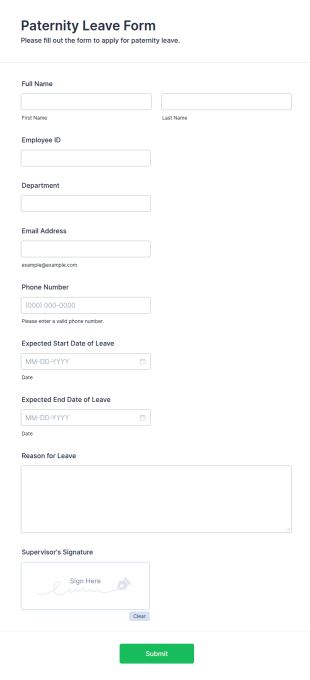 Paternity Leave Form Template