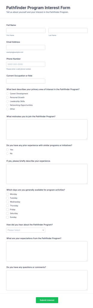Pathfinder Program Interest Form Template