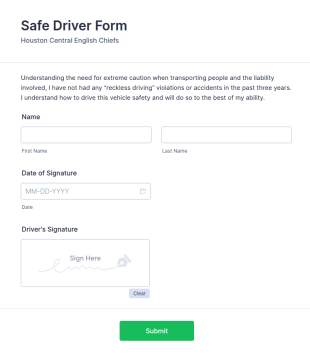 Safe Driver Acknowledgment Form Template