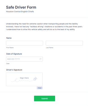 Safe Driver Acknowledgment Form Template