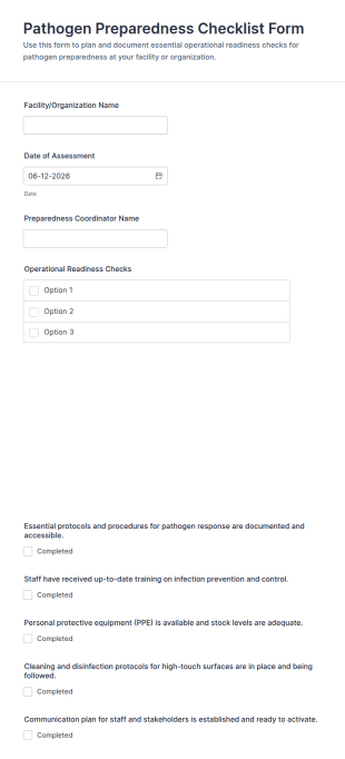 Pathogen Preparedness Checklist Form Template