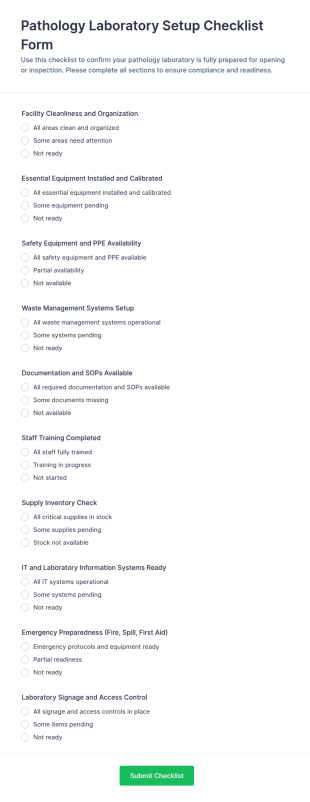 Pathology Laboratory Setup Checklist Form Template