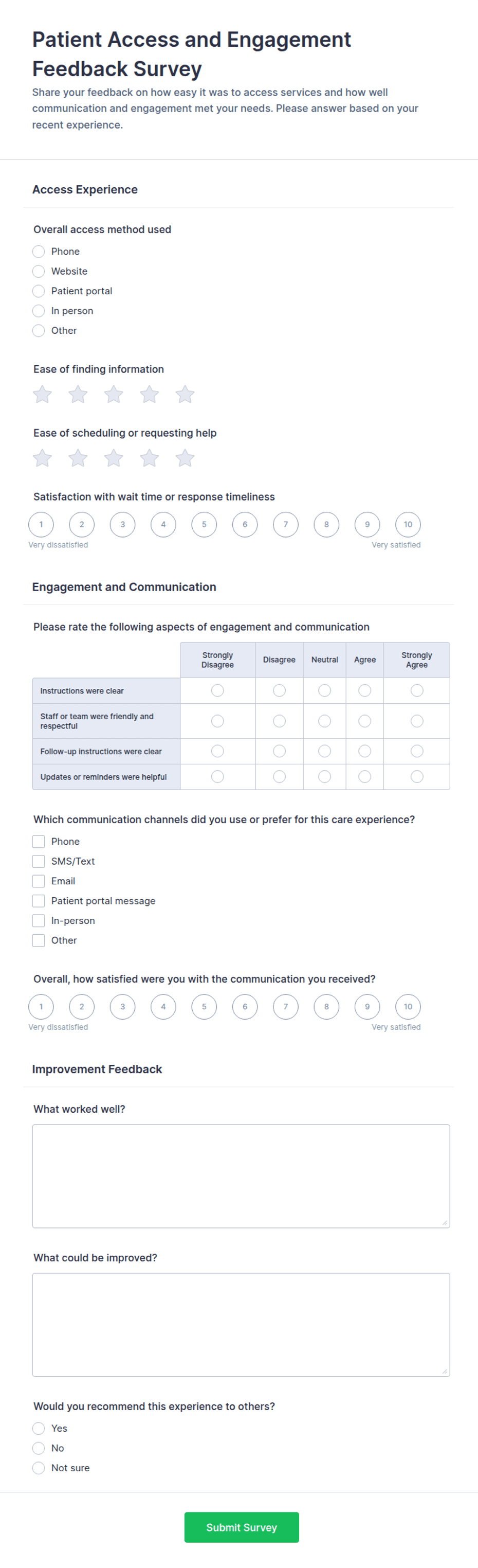 Patient Access and Engagement Feedback Survey Form Template | Jotform