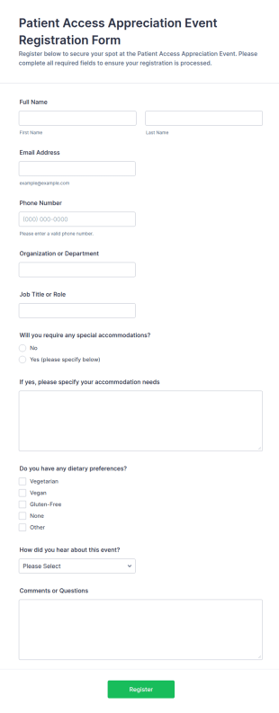 Patient Access Appreciation Event Registration Form Template