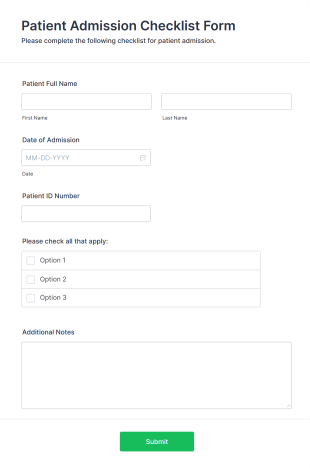 Patient Admission Checklist Form Template