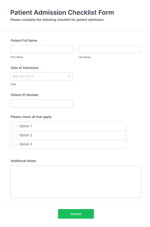 Patient Admission Checklist Form Template