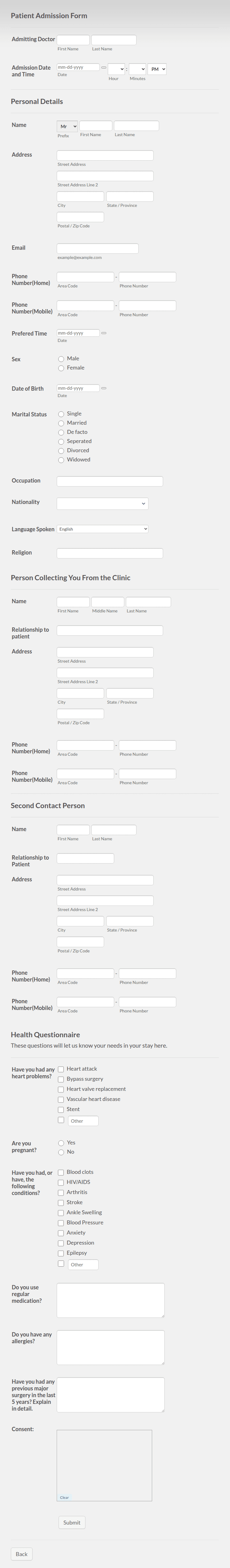 Day of Surgery Admission Order Form Template | Jotform