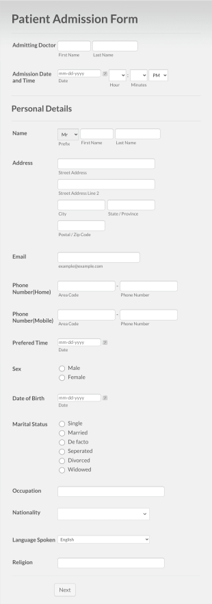 Day Of Surgery Admission Order Form Template