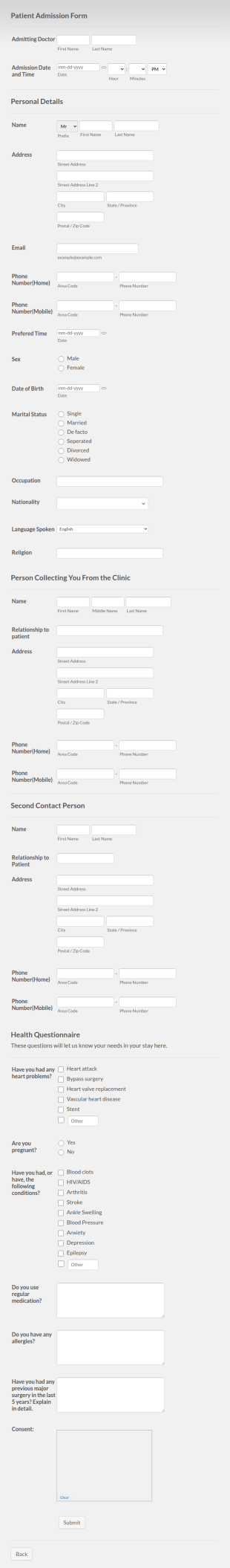 Day Of Surgery Admission Order Form Template