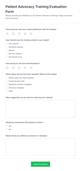 Patient Advocacy Training Evaluation Form Template