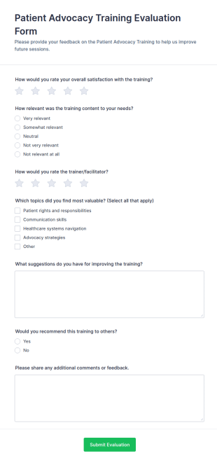 Patient Advocacy Training Evaluation Form Template