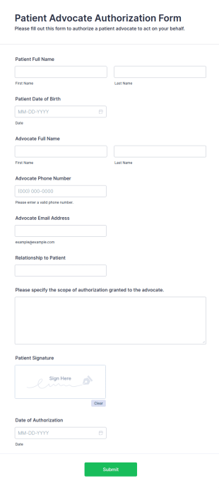 Patient Advocate Authorization Form Template