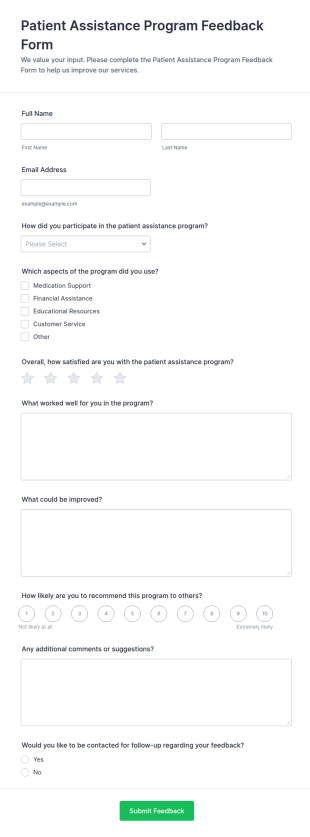 Patient Assistance Program Feedback Form Template