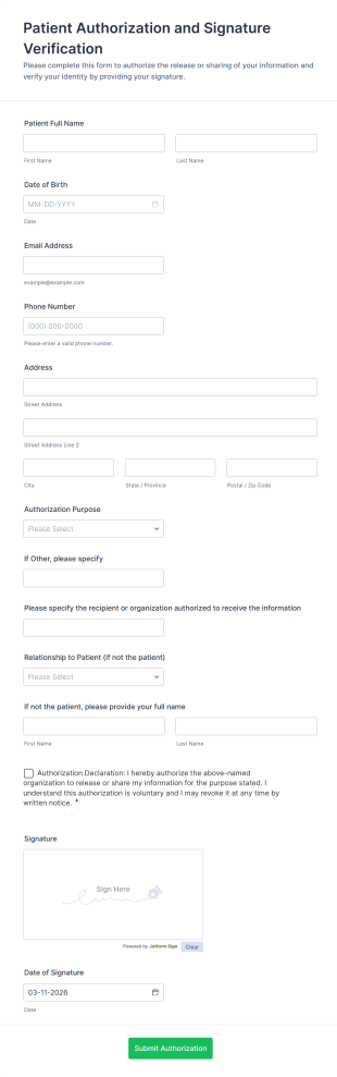 Patient Authorization And Signature Verification Form Template