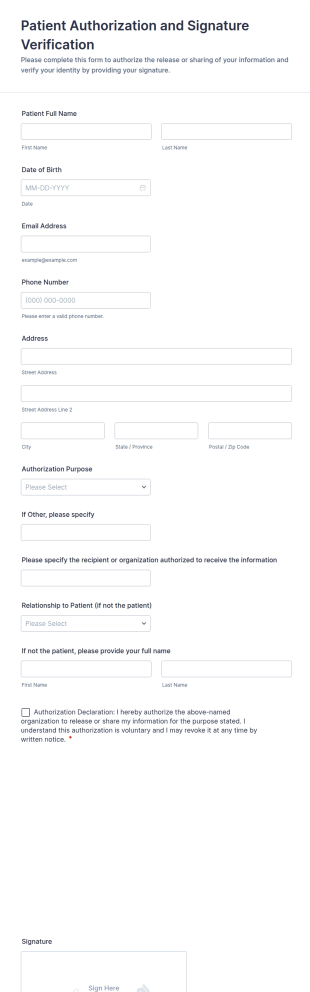 Patient Authorization And Signature Verification Form Template