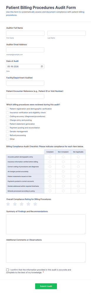 Patient Billing Procedures Audit Form Template