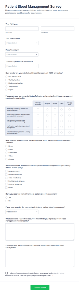 Patient Blood Management Survey Form Template