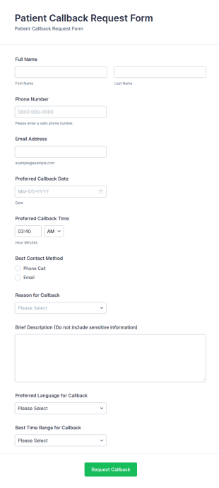 Patient Callback Request Form Template