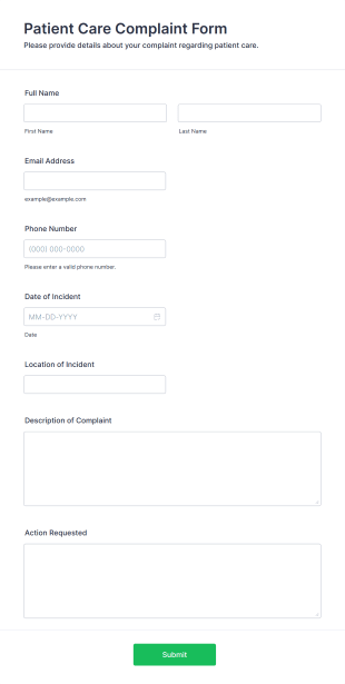 Patient Care Complaint Form Template