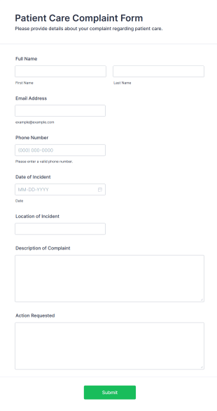Patient Care Complaint Form Template