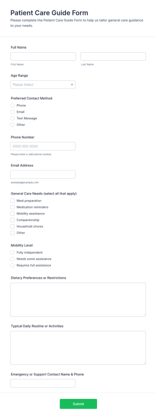 Patient Care Guide Form Template