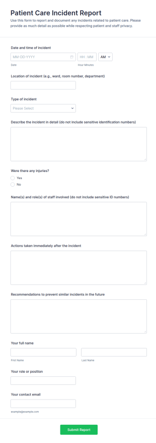 Patient Care Incident Report Form Template