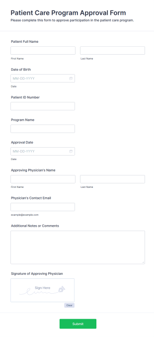 Patient Care Program Approval Form Form Template