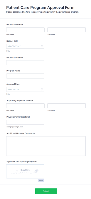Patient Care Program Approval Form Template