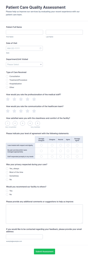 Patient Care Quality Assessment Form Template