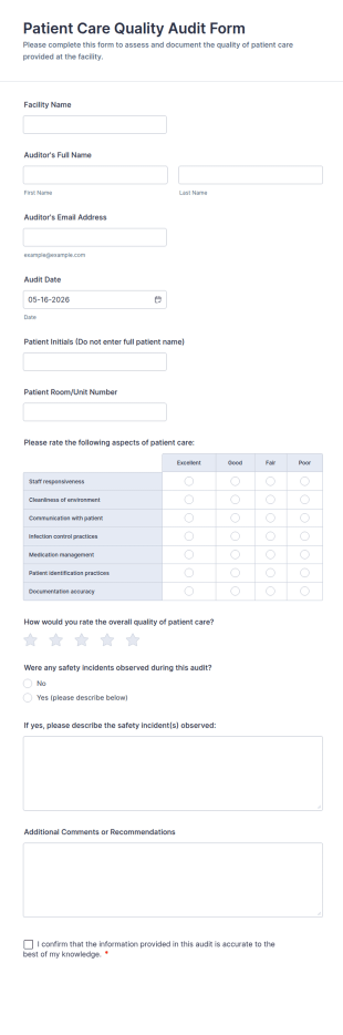 Patient Care Quality Audit Form Template