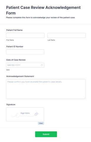 Patient Case Review Acknowledgement Form Template