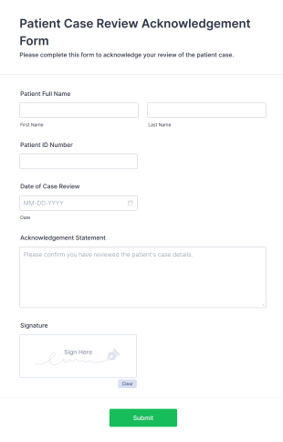 Patient Case Review Acknowledgement Form Template
