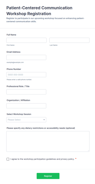 Patient Centered Communication Workshop Registration Form Template